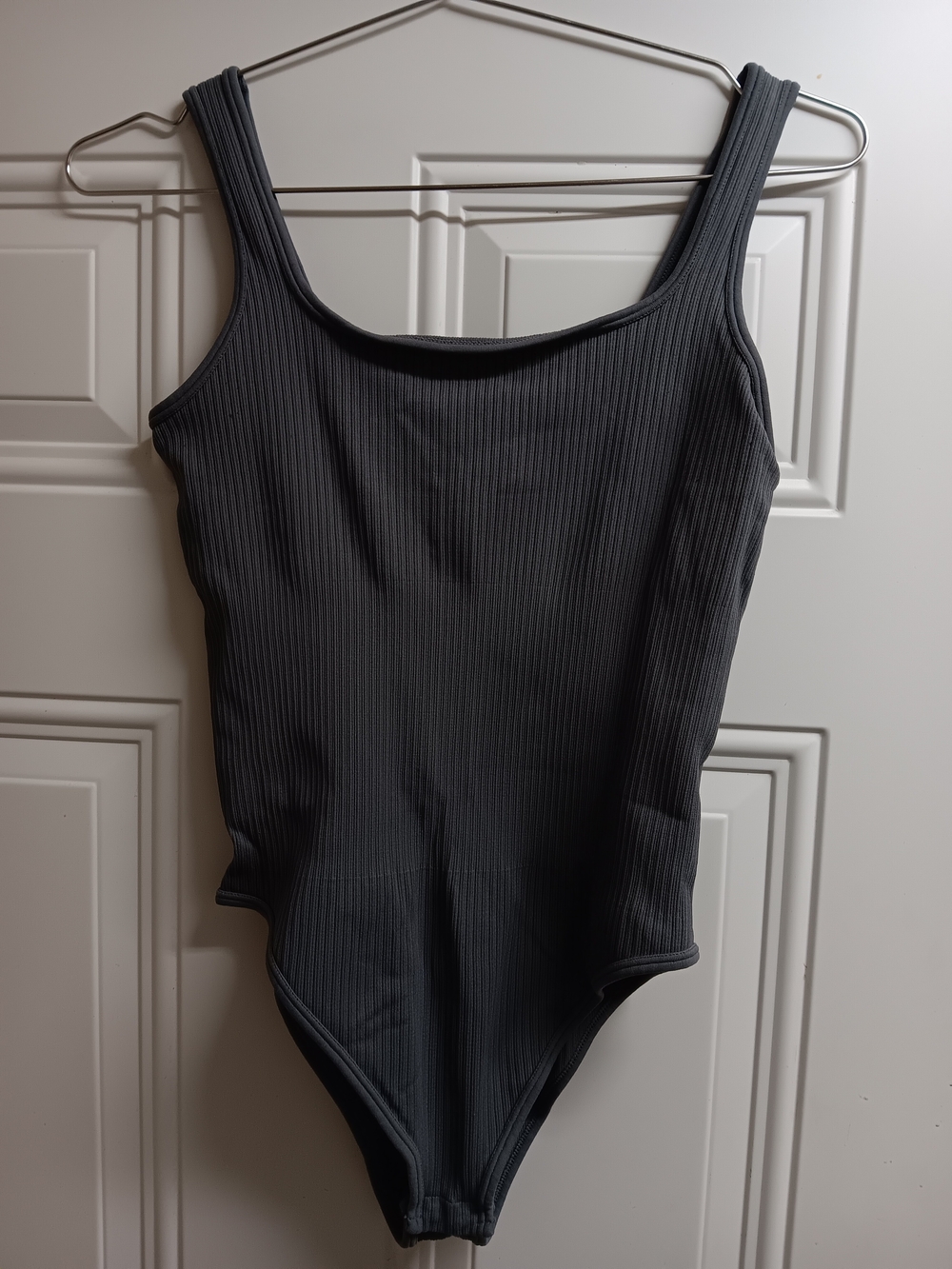 Ribbed Scoop Neck Bodysuit - Charcoal Gray